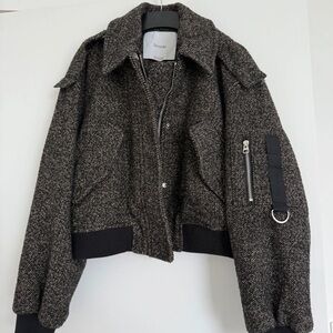 Bershka Black and Gray Bomber Jacket